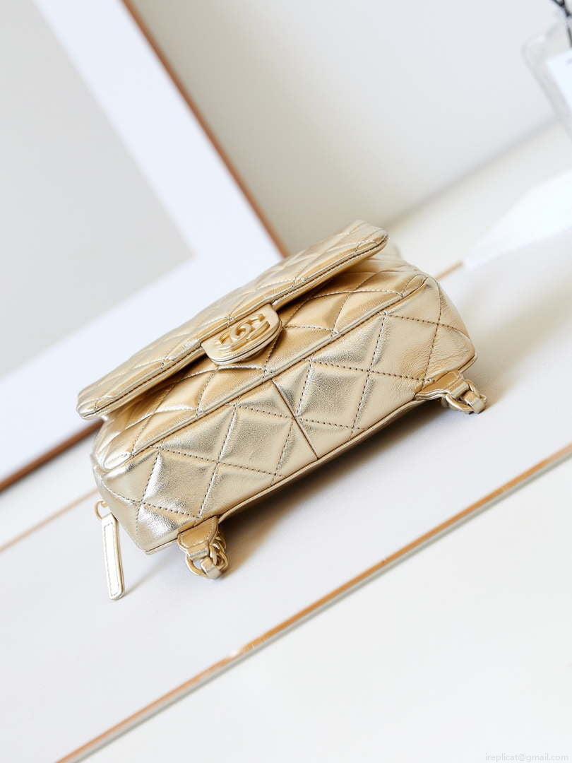 Chanel Backpack Metallic Lambskin & Gold-Tone Metal AS4621 Gold