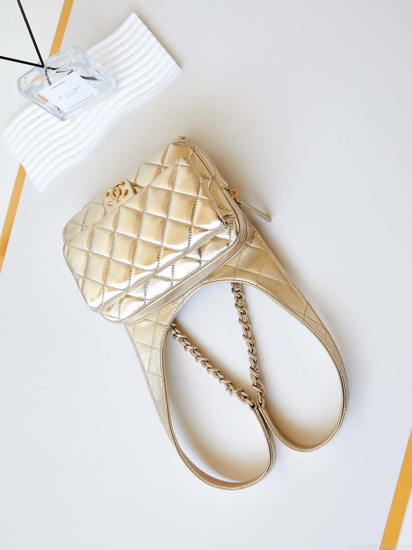 Chanel Backpack Metallic Lambskin & Gold-Tone Metal AS4621 Gold