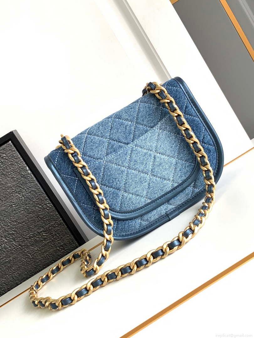 Chanel AS4845 Messenger Bag Denim Blue & Gold-Tone Metal