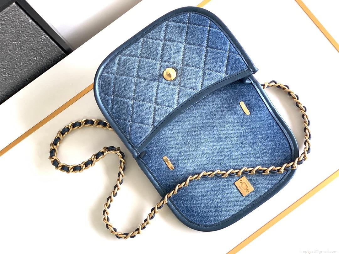 Chanel AS4845 Messenger Bag Denim Blue & Gold-Tone Metal