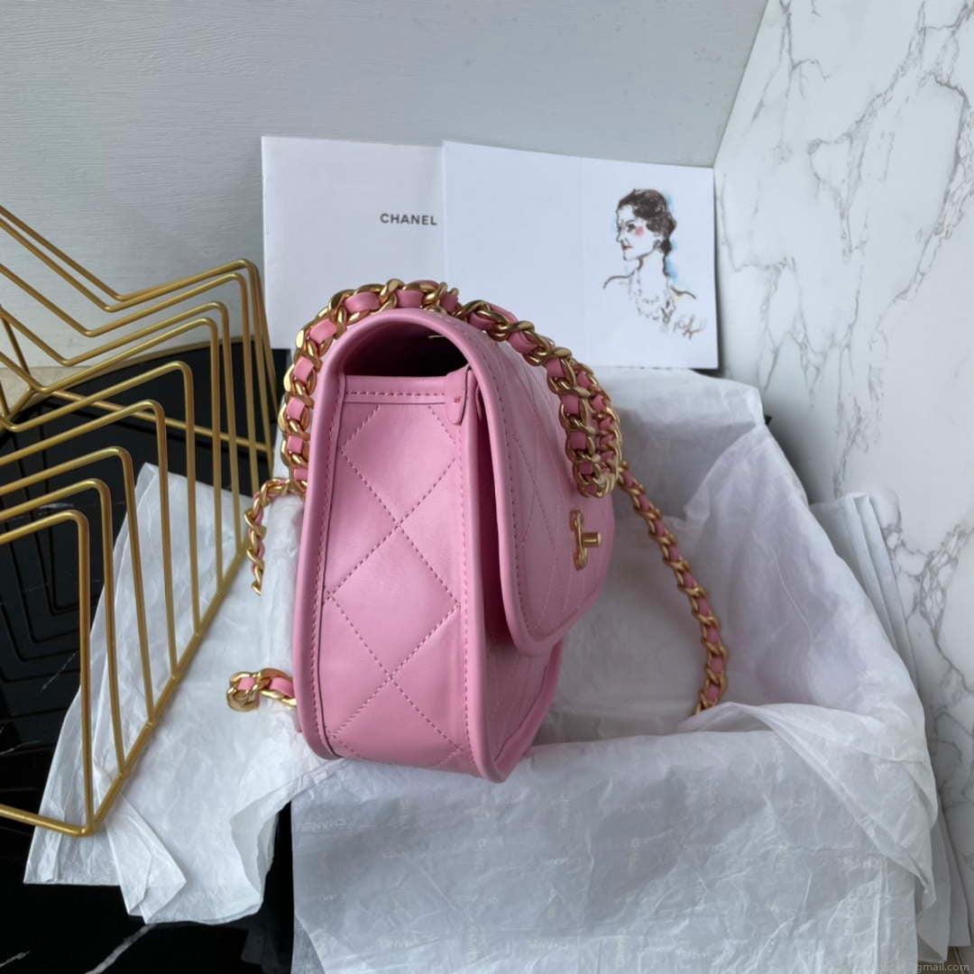 Chanel Messenger Bag Calfskin & Gold-Tone Metal AS4845 Pink Lambskin