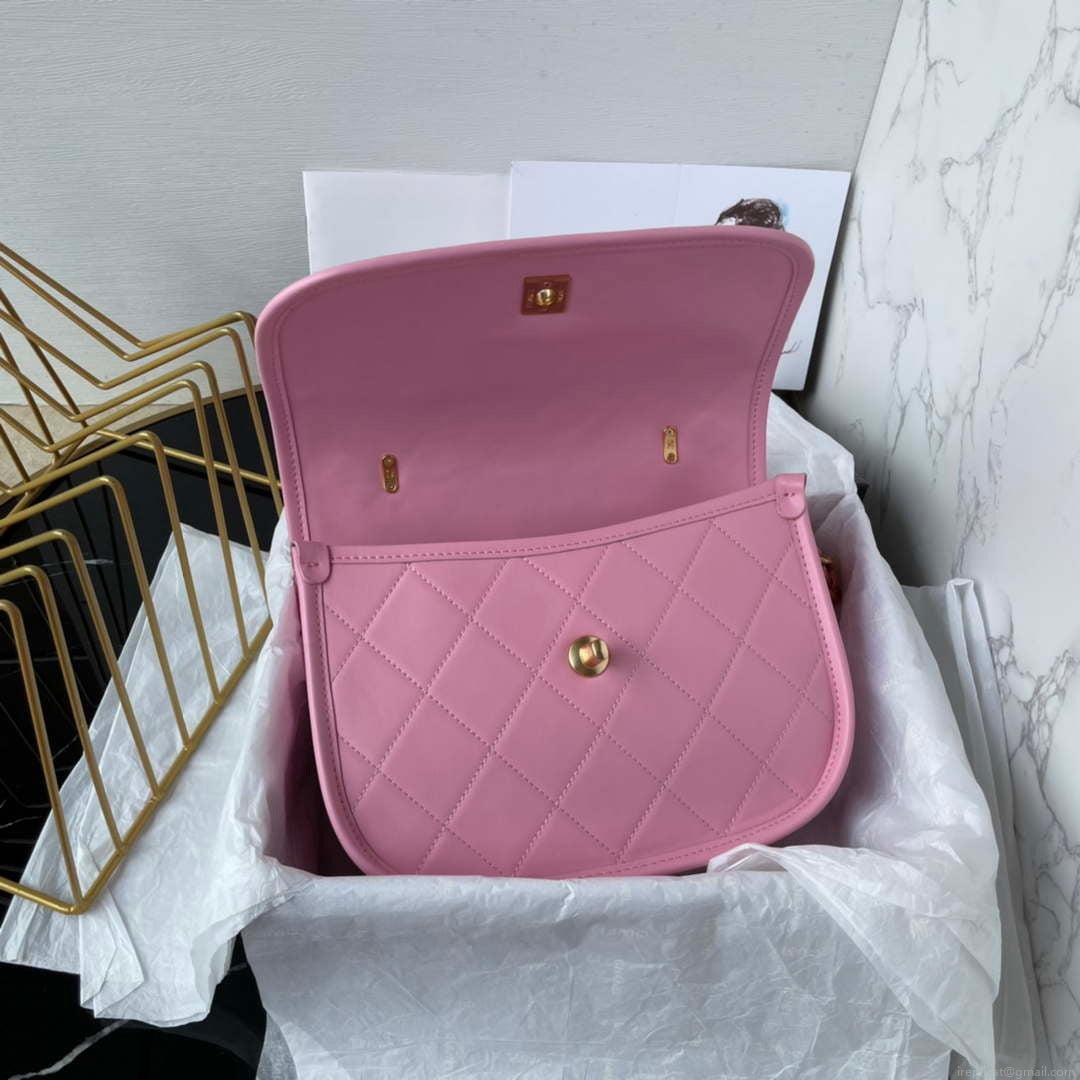 Chanel Messenger Bag Calfskin & Gold-Tone Metal AS4845 Pink Lambskin