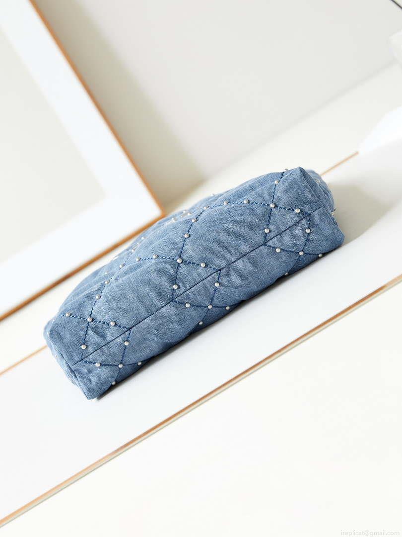 Chanel 22 Small Handbag Washed Denim & Silver-Tone Metal AS3260 Blue