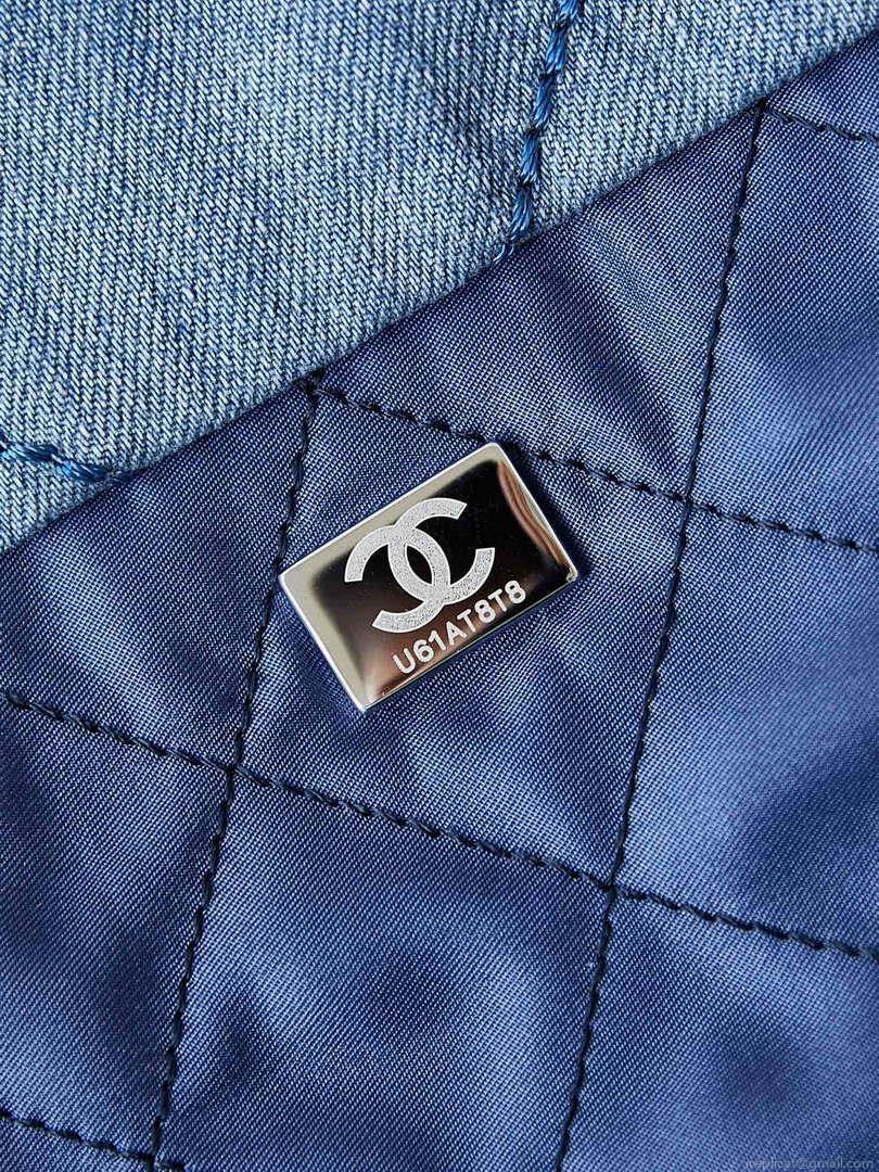Chanel 22 Small Handbag Washed Denim & Silver-Tone Metal AS3260 Blue