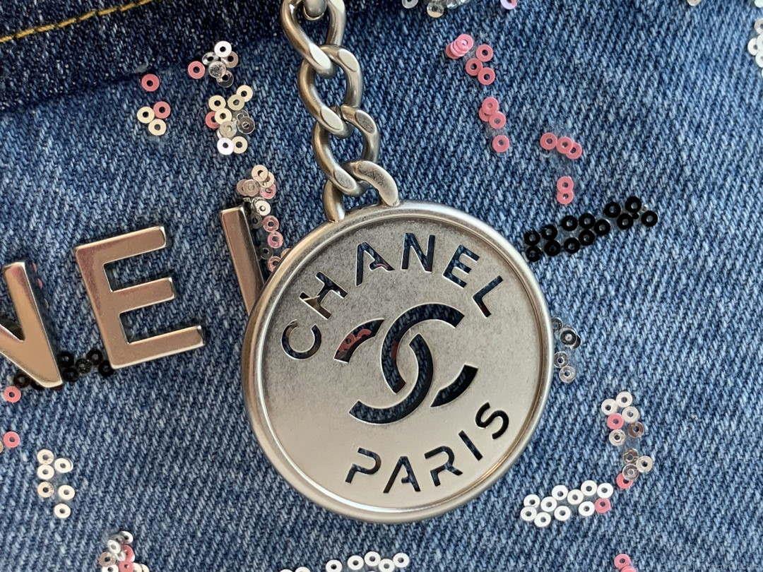 Chanel 22 Small Handbag Denim & Silver-Tone Metal AS3260 Blue Multicolor