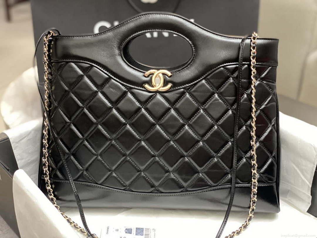 Chanel AS4854 Shopping Bag Shiny Lambskin & Gold-Tone Metal Black