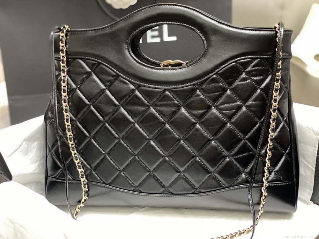 Chanel AS4854 Shopping Bag Shiny Lambskin & Gold-Tone Metal Black