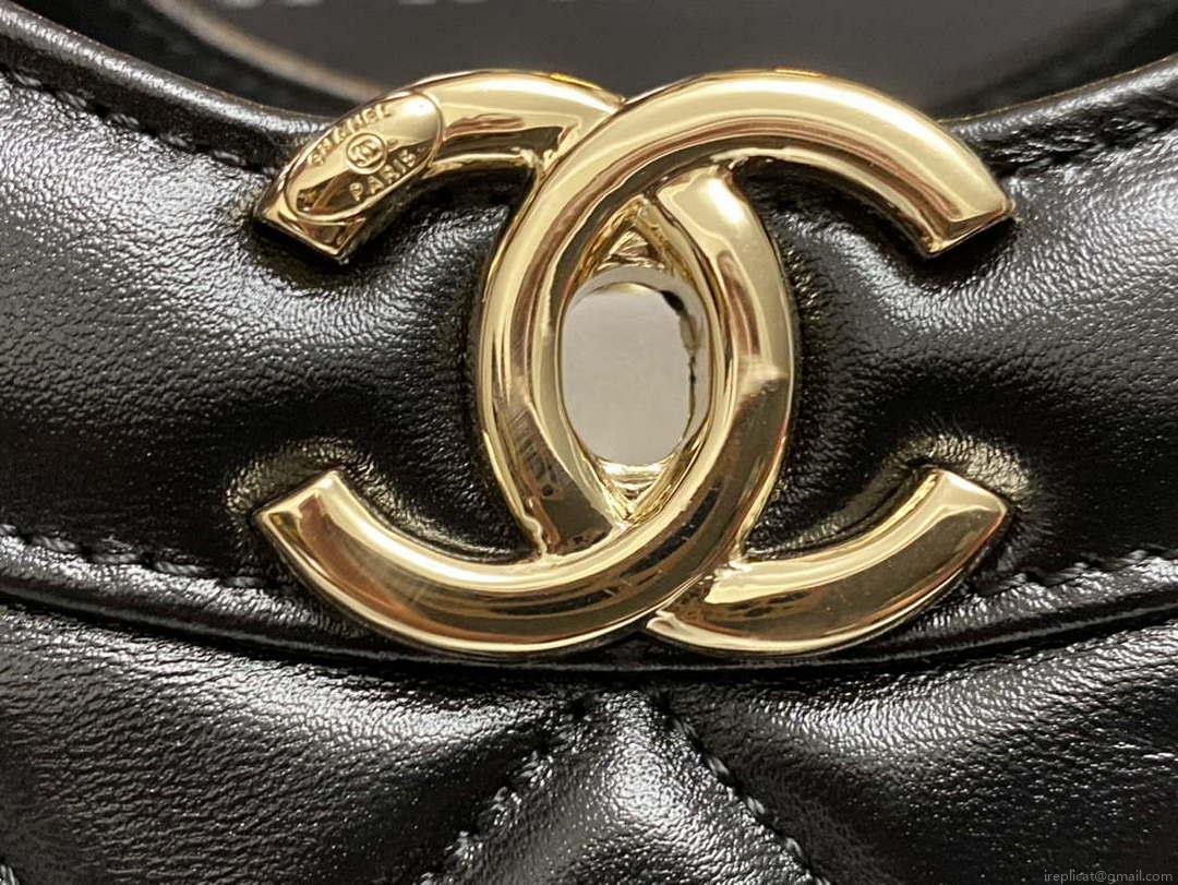 Chanel AS4854 Shopping Bag Shiny Lambskin & Gold-Tone Metal Black