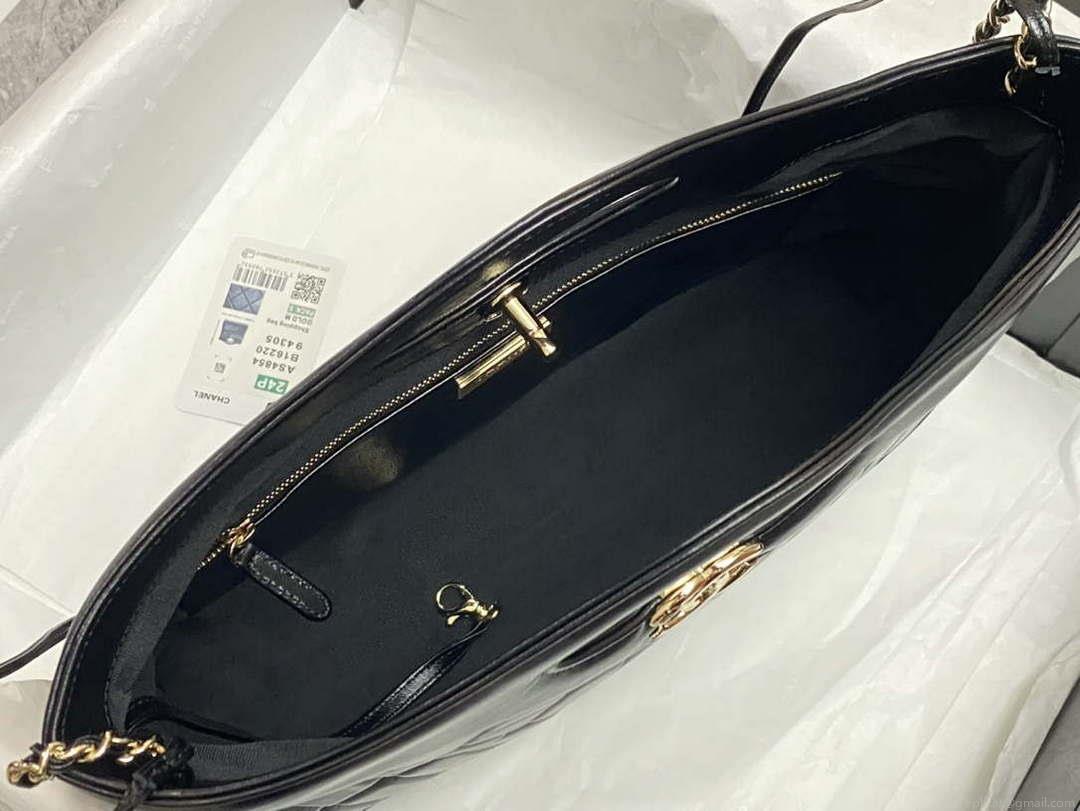 Chanel AS4854 Shopping Bag Shiny Lambskin & Gold-Tone Metal Black