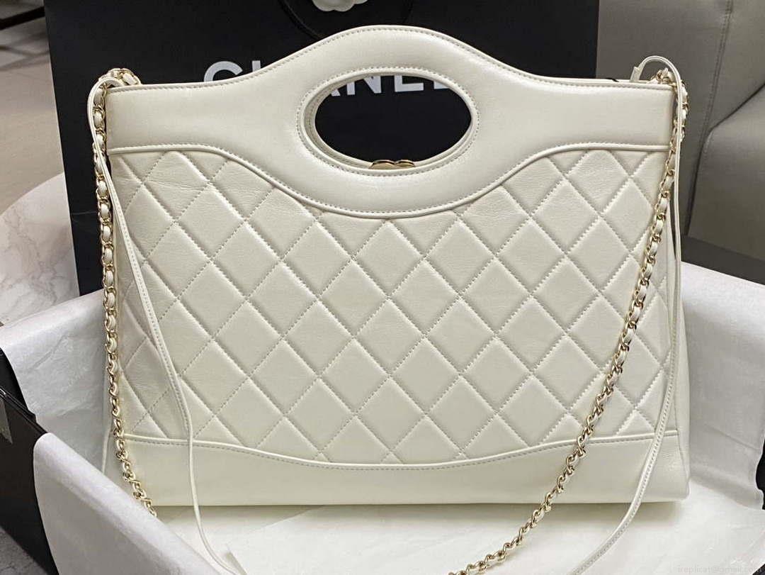 Chanel AS4854 Shopping Bag Shiny Lambskin & Gold-Tone Metal White
