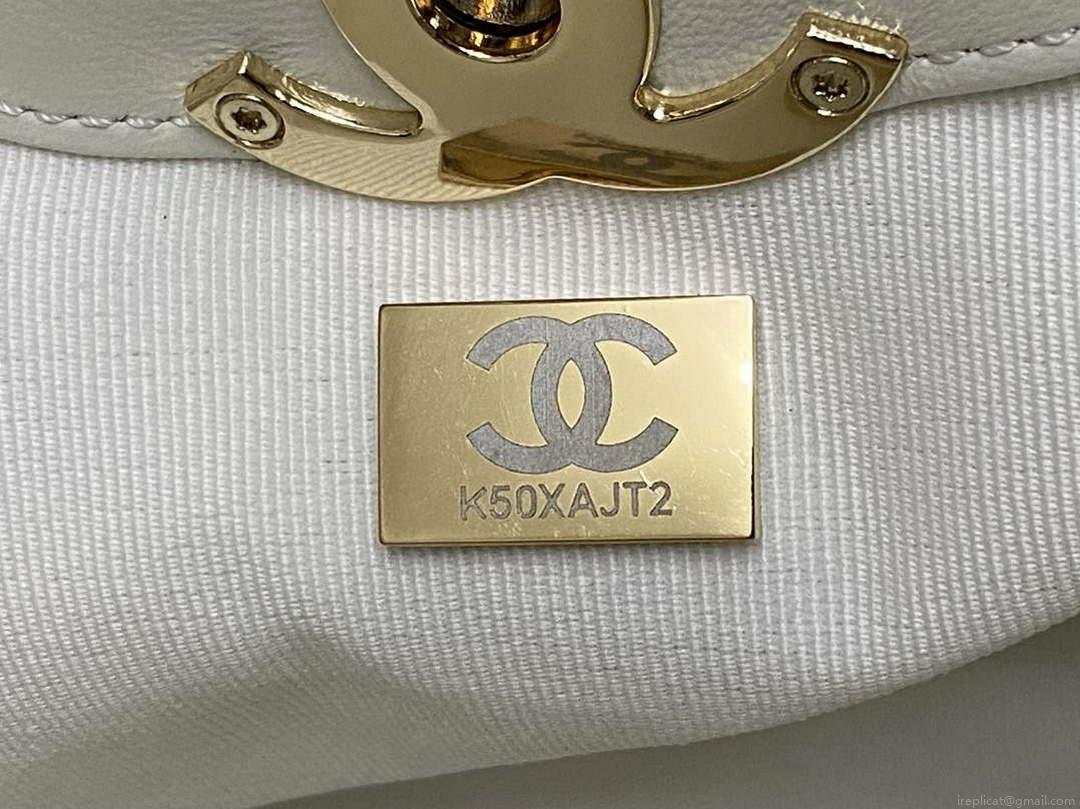 Chanel AS4854 Shopping Bag Shiny Lambskin & Gold-Tone Metal White