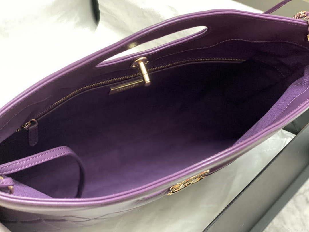 Chanel AS4854 Shopping Bag Shiny Lambskin & Gold-Tone Metal Purple