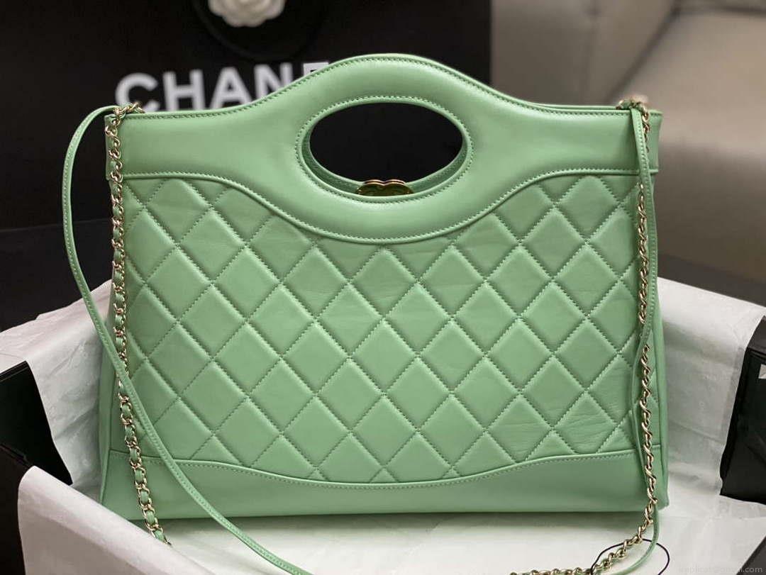 Chanel AS4854 Shopping Bag Shiny Lambskin & Gold-Tone Metal Green