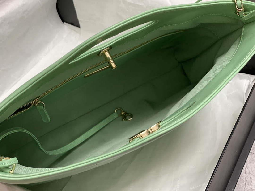 Chanel AS4854 Shopping Bag Shiny Lambskin & Gold-Tone Metal Green