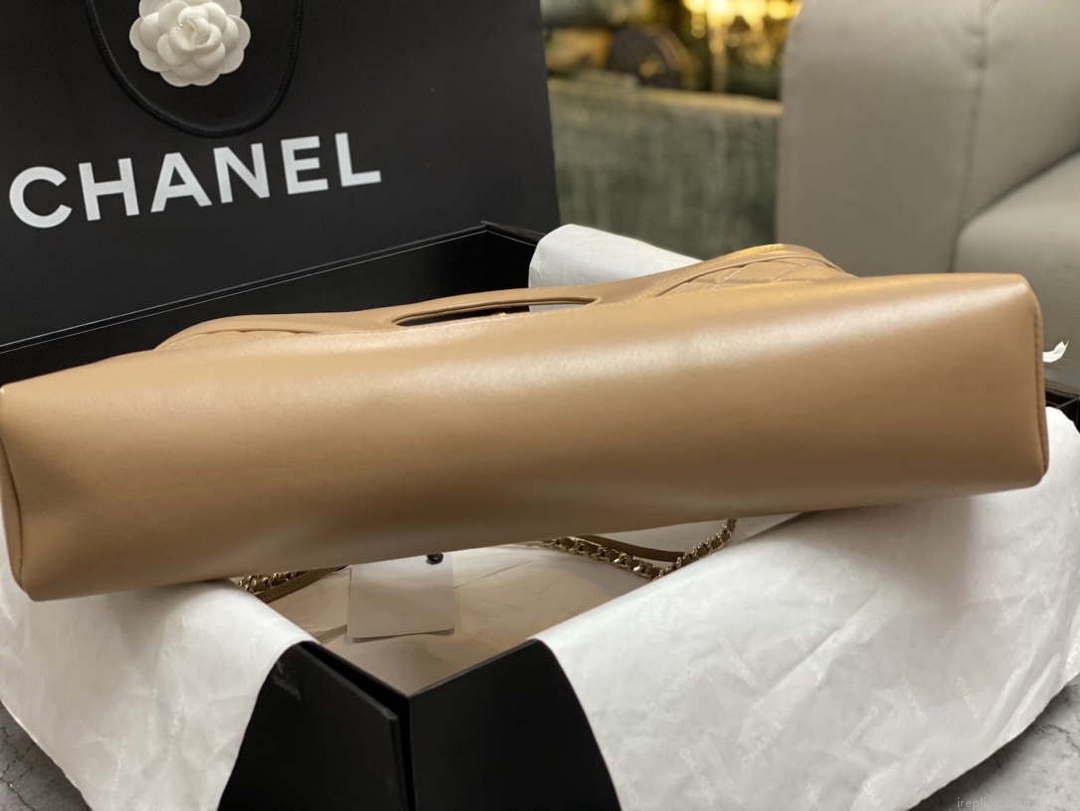 Chanel AS4854 Shopping Bag Shiny Lambskin & Gold-Tone Metal Brown