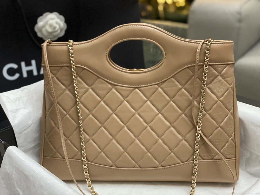 Chanel AS4854 Shopping Bag Shiny Lambskin & Gold-Tone Metal Brown