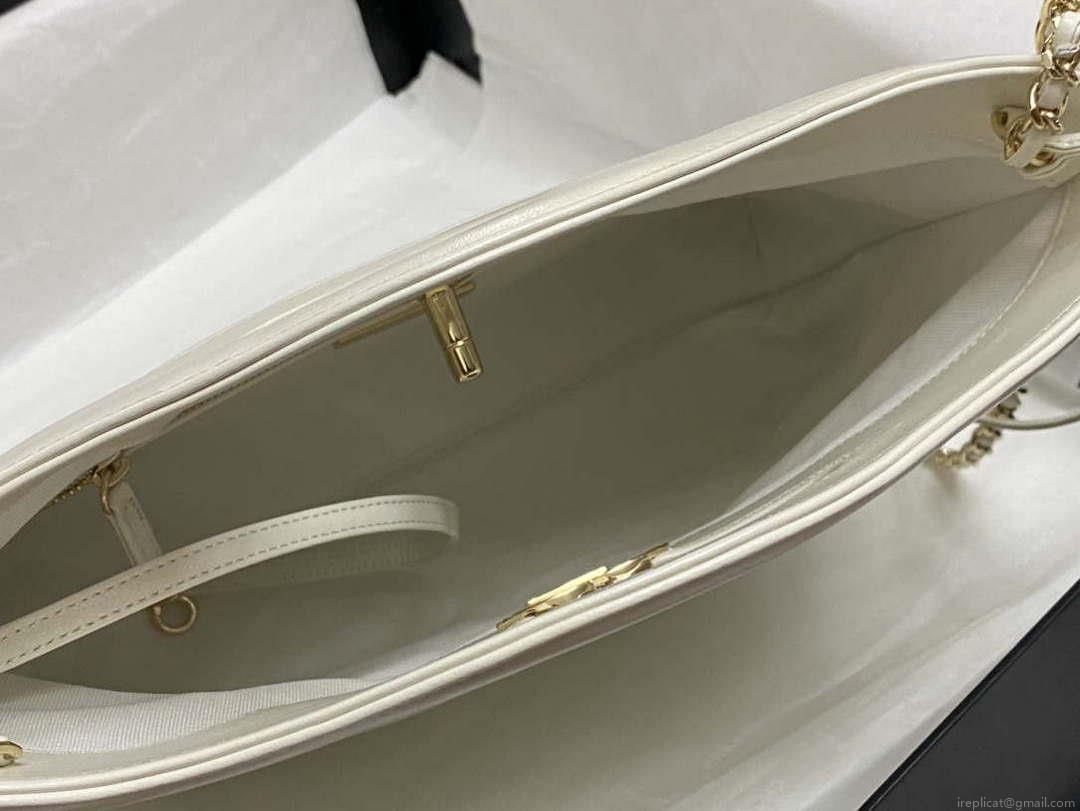 Chanel AS4853 Shopping Bag Shiny Lambskin & Gold-Tone Metal White