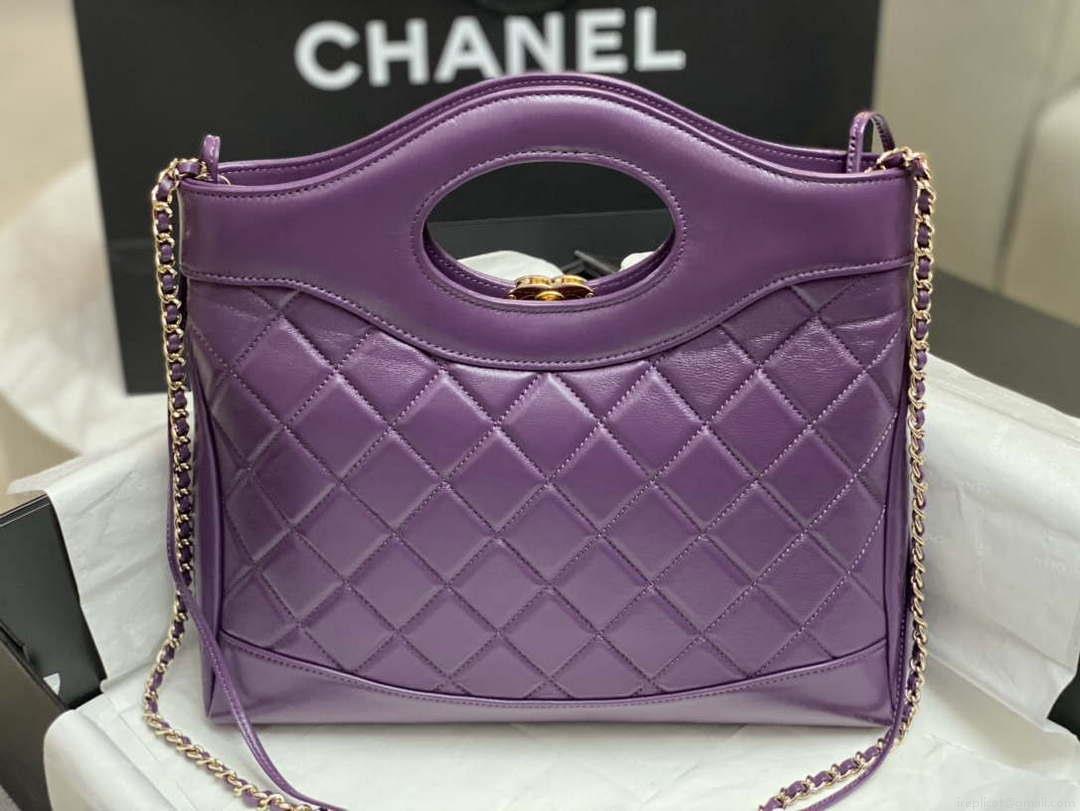 Chanel AS4853 Shopping Bag Shiny Lambskin & Gold-Tone Metal Purple