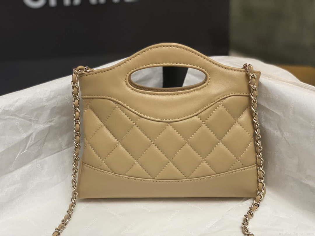Chanel AP3656 Small Shopping Bag Shiny Lambskin & Gold-Tone Metal Brown