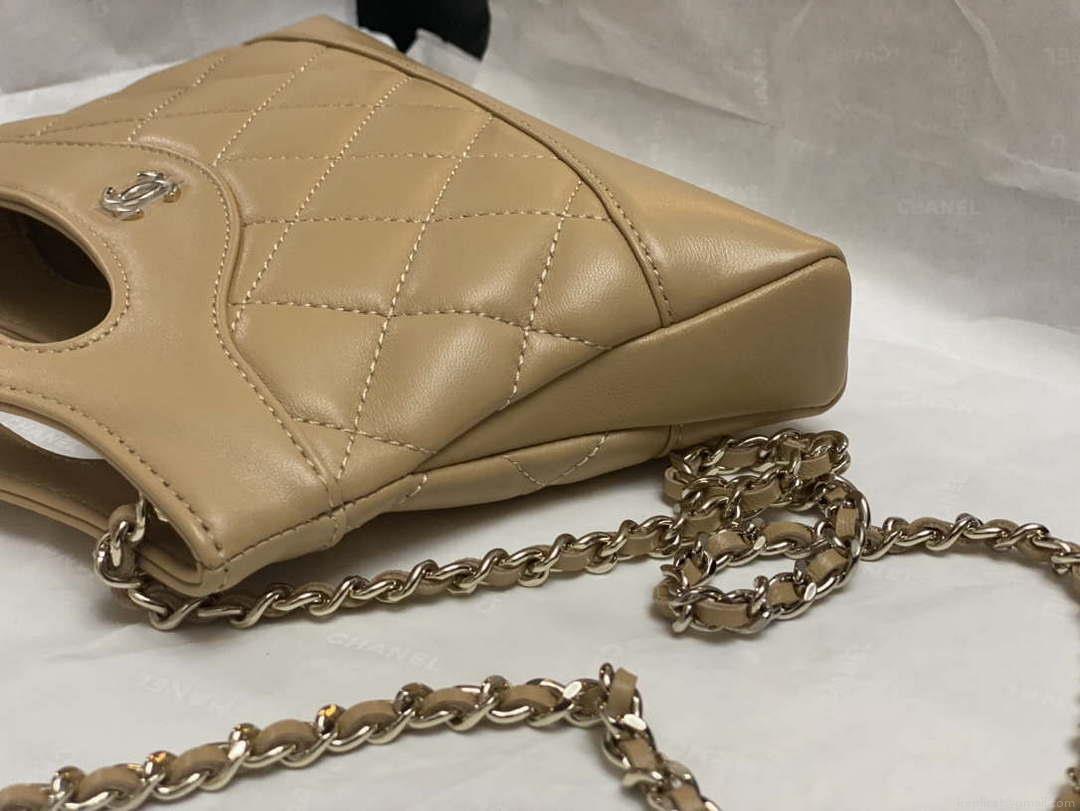 Chanel AP3656 Small Shopping Bag Shiny Lambskin & Gold-Tone Metal Brown