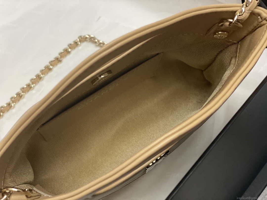 Chanel AP3656 Small Shopping Bag Shiny Lambskin & Gold-Tone Metal Brown