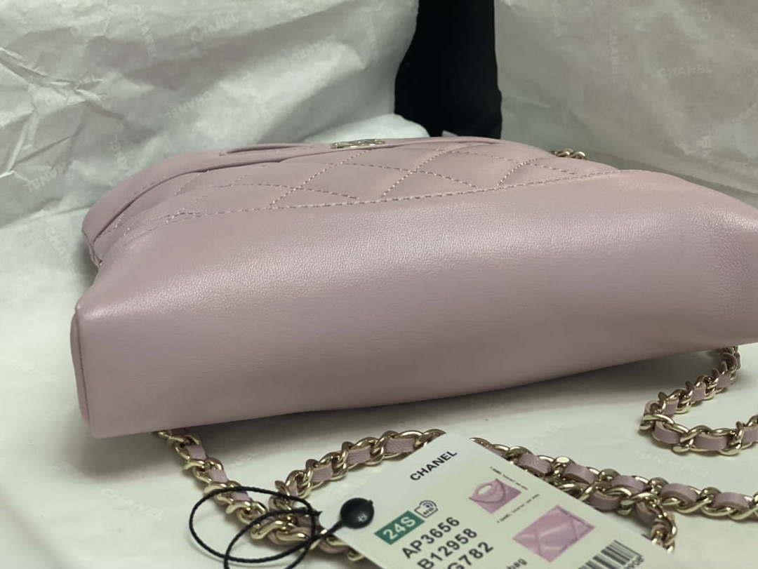 Chanel AP3656 Small Shopping Bag Shiny Lambskin & Gold-Tone Metal Light Pink