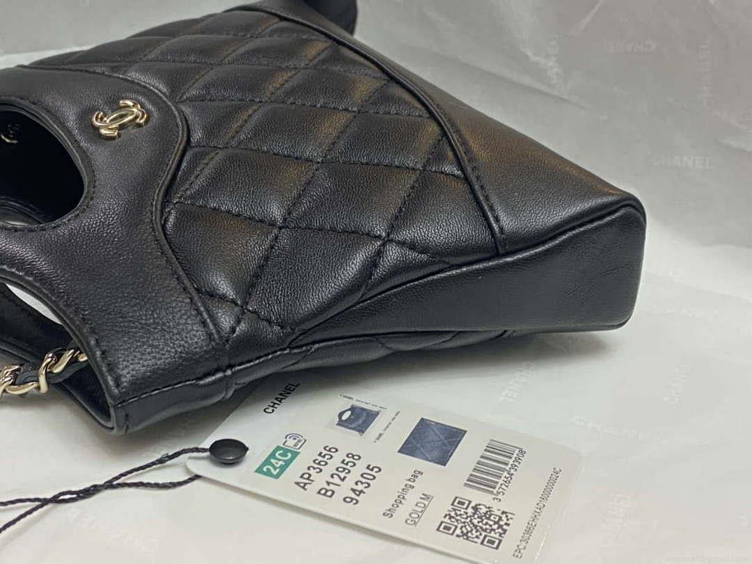 Chanel AP3656 Small Shopping Bag Shiny Lambskin & Gold-Tone Metal Black