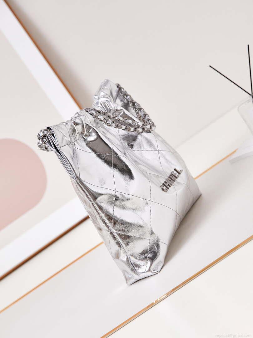 Chanel 22 Handbag Fantasy color Calfskin & Silver-Tone Metal AS3261 Silver
