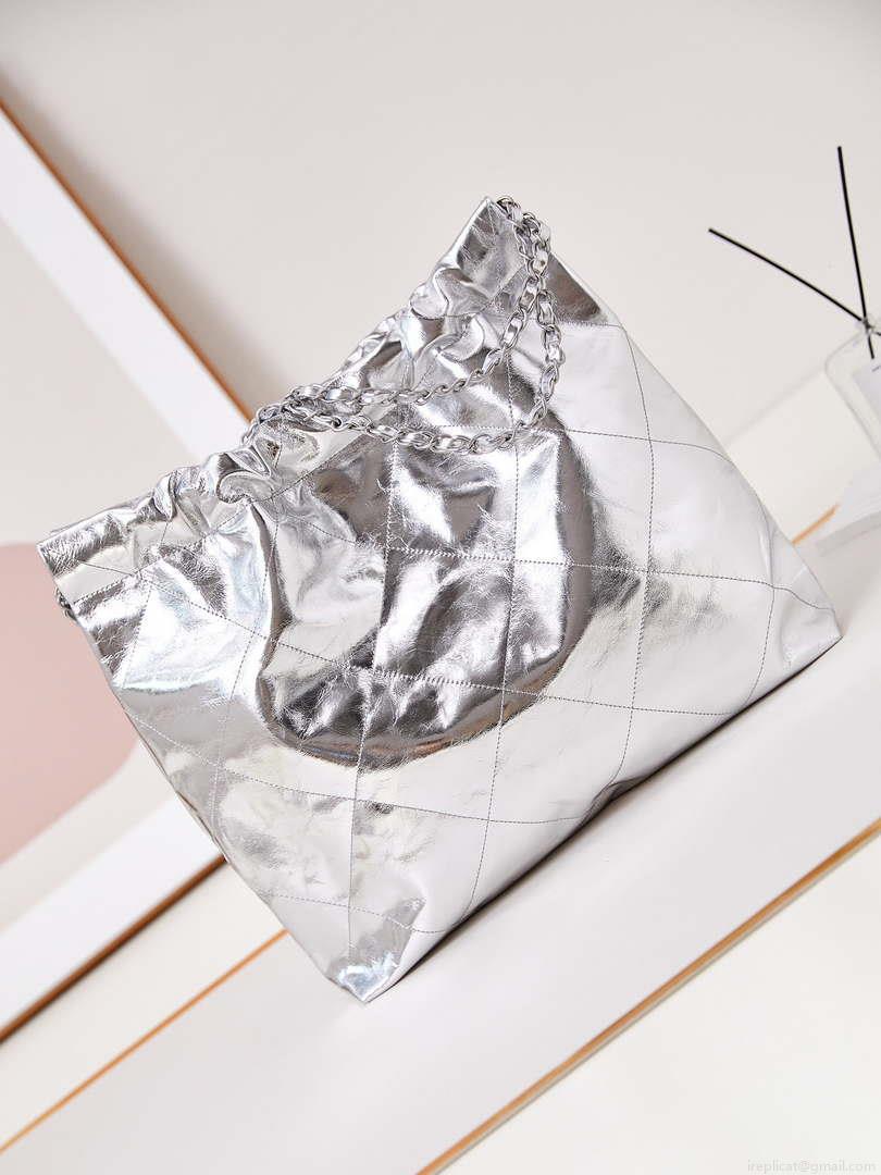 Chanel 22 Handbag Fantasy color Calfskin & Silver-Tone Metal AS3261 Silver