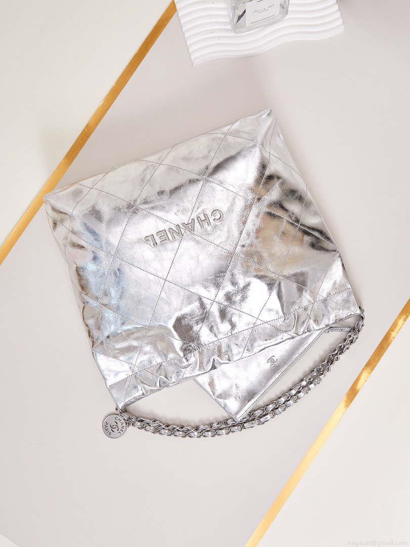 Chanel 22 Handbag Fantasy color Calfskin & Silver-Tone Metal AS3261 Silver
