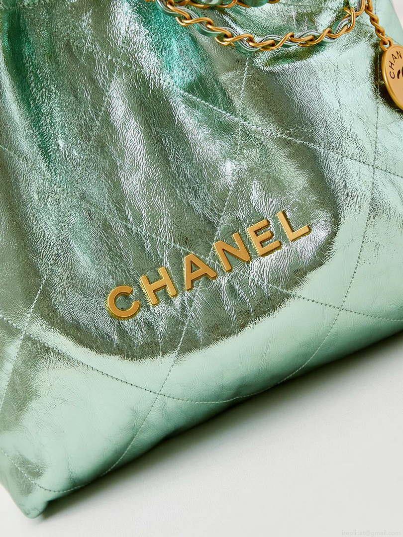Chanel 22 Small Handbag Fantasy color Calfskin & Gold-Tone Metal AS3260 Green