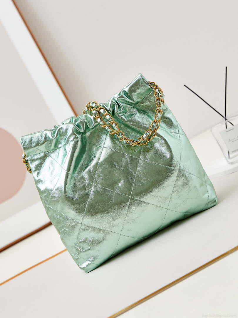 Chanel 22 Small Handbag Fantasy color Calfskin & Gold-Tone Metal AS3260 Green
