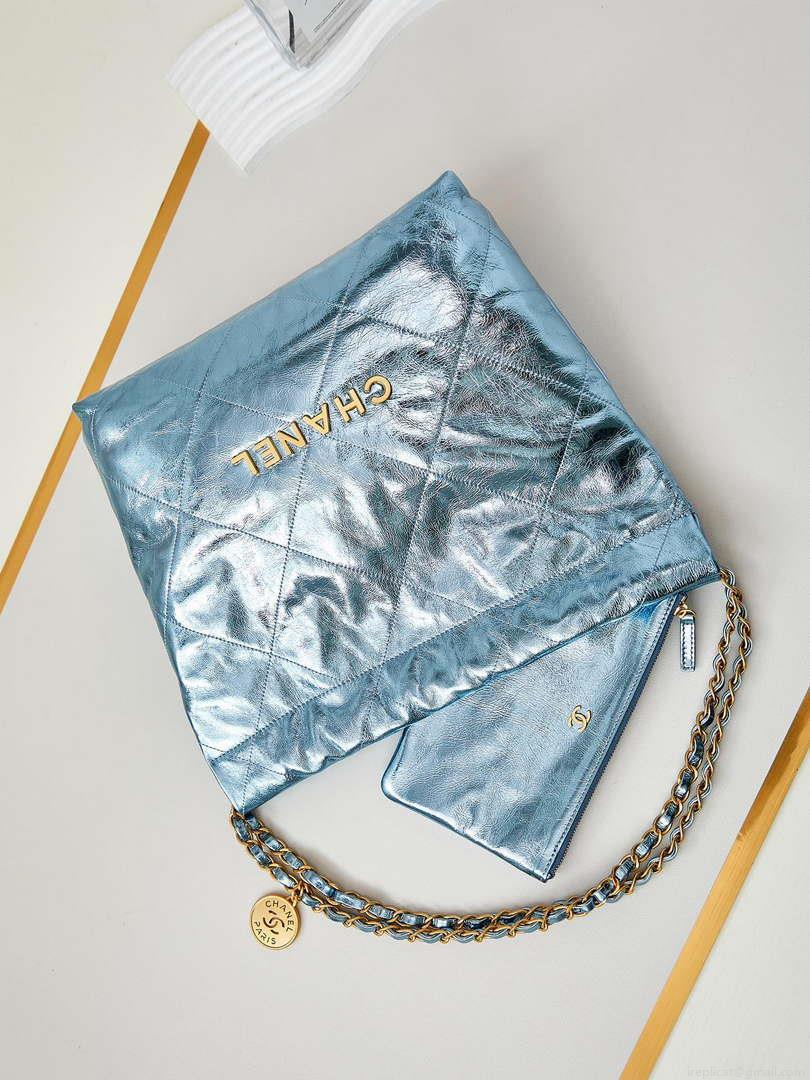 Chanel 22 Small Handbag Fantasy color Calfskin & Gold-Tone Metal AS3260 Blue