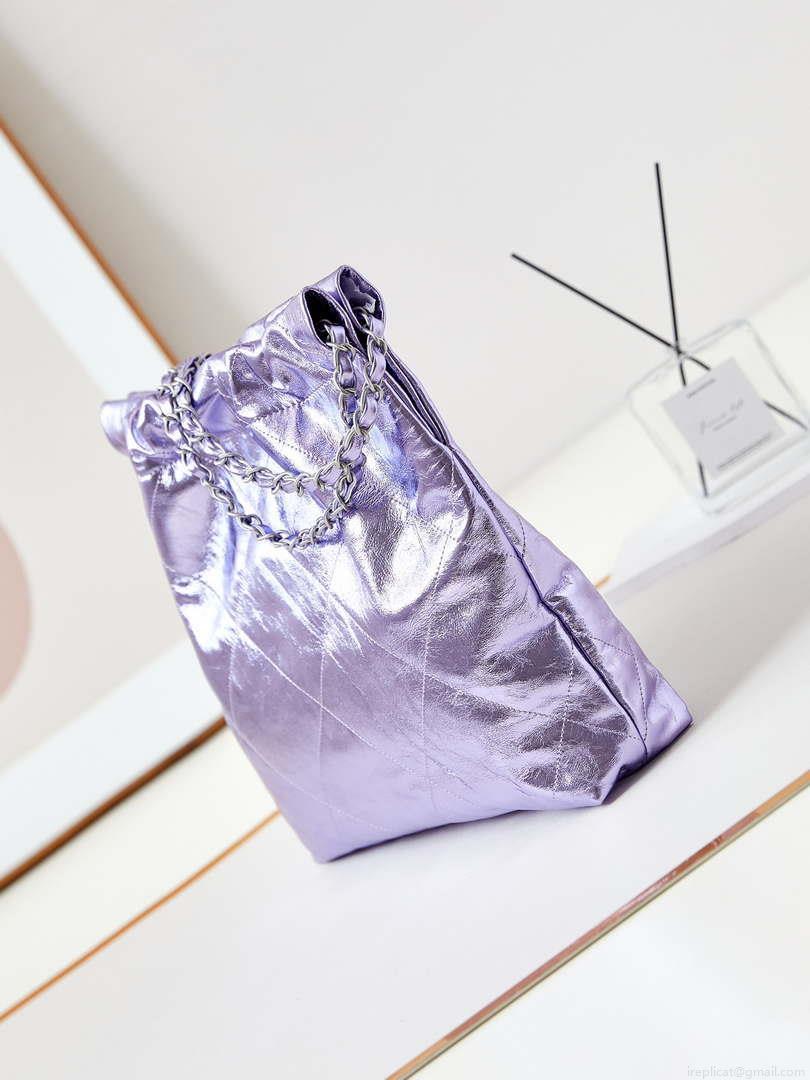 Chanel 22 Small Handbag Fantasy color Calfskin & Gold-Tone Metal AS3260 Purple