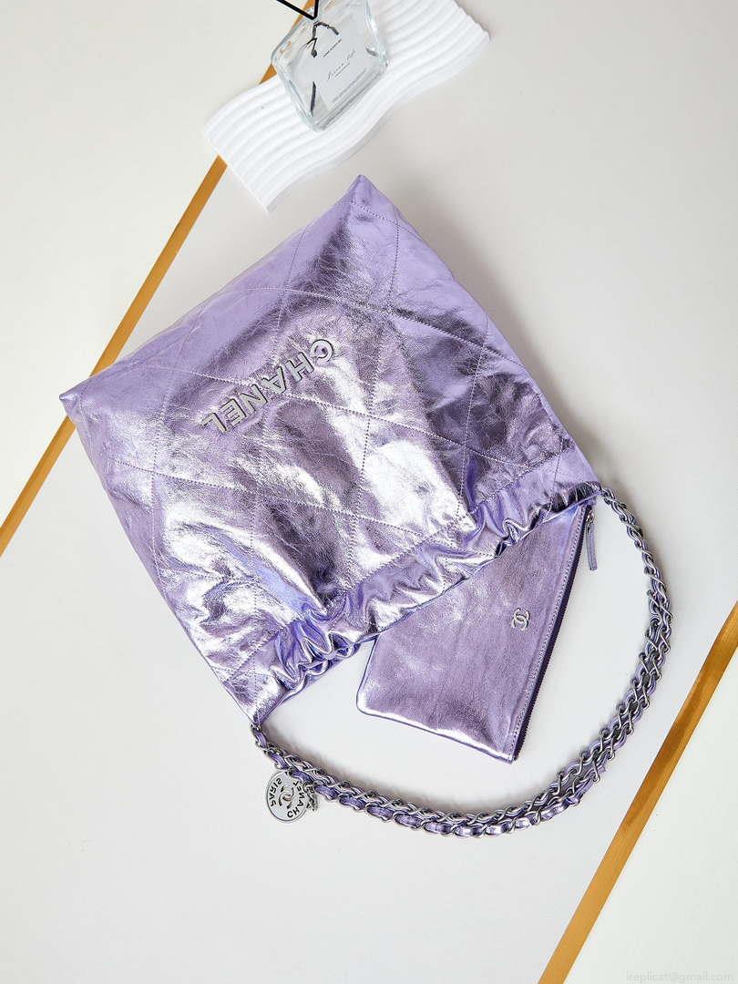 Chanel 22 Small Handbag Fantasy color Calfskin & Gold-Tone Metal AS3260 Purple