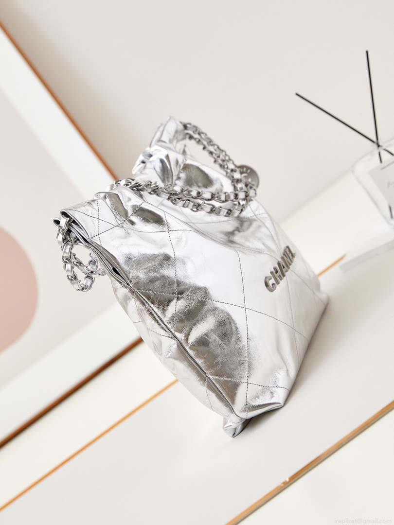 Chanel 22 Small Handbag Fantasy color Calfskin & Silver-Tone Metal AS3260 Silver