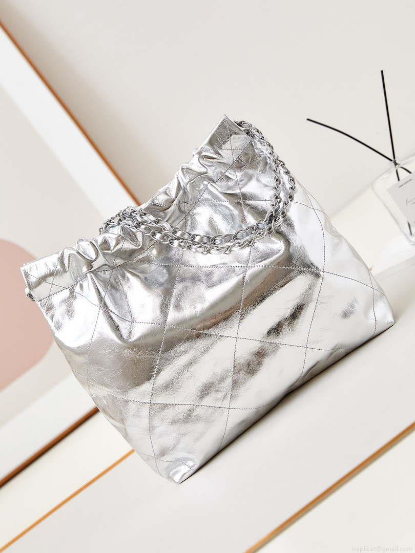 Chanel 22 Small Handbag Fantasy color Calfskin & Silver-Tone Metal AS3260 Silver