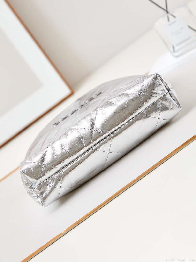 Chanel 22 Small Handbag Fantasy color Calfskin & Silver-Tone Metal AS3260 Silver