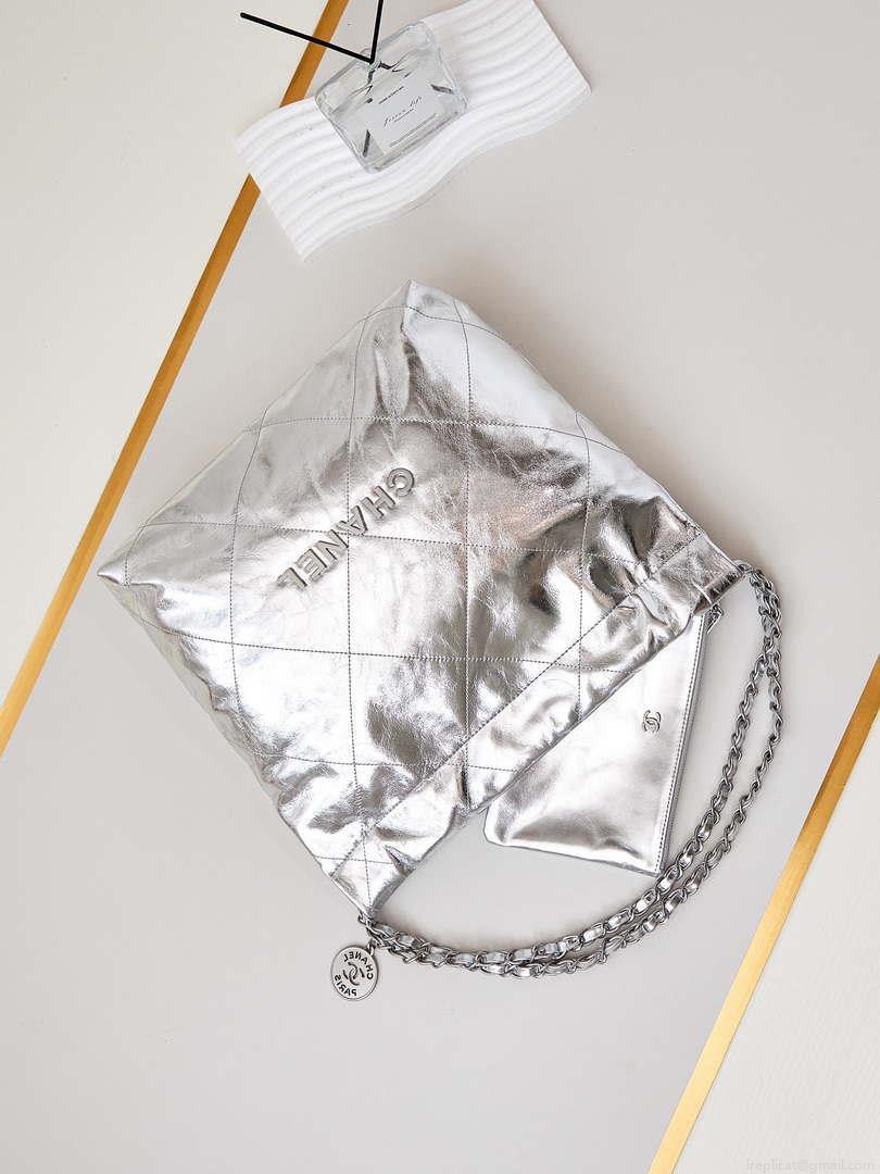 Chanel 22 Small Handbag Fantasy color Calfskin & Silver-Tone Metal AS3260 Silver
