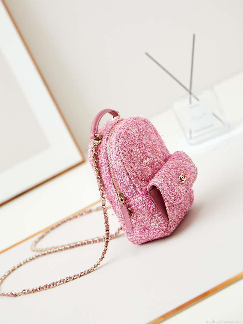 Chanel Ap3753 CLASSIC MINI Backpack Tweed & Gold-Tone Metal Light Pink
