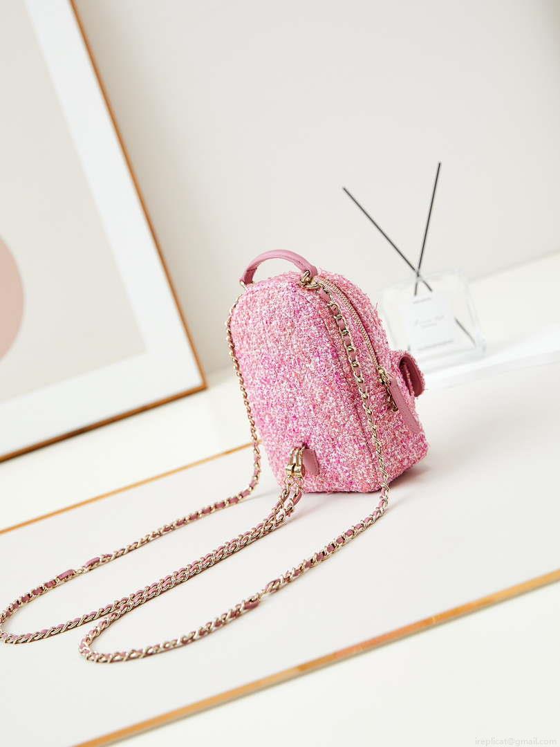 Chanel Ap3753 CLASSIC MINI Backpack Tweed & Gold-Tone Metal Light Pink