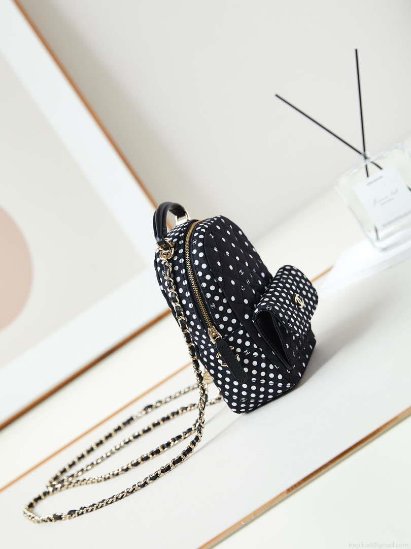 Chanel Ap3753 CLASSIC MINI Backpack Tweed & Gold-Tone Metal Black white