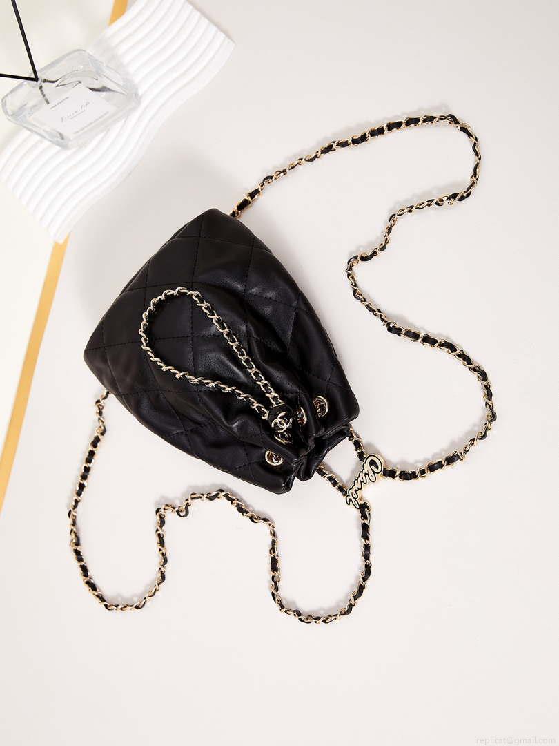 Chanel AS4810 Backpack Shiny Lambskin & Gold-Tone Metal Black