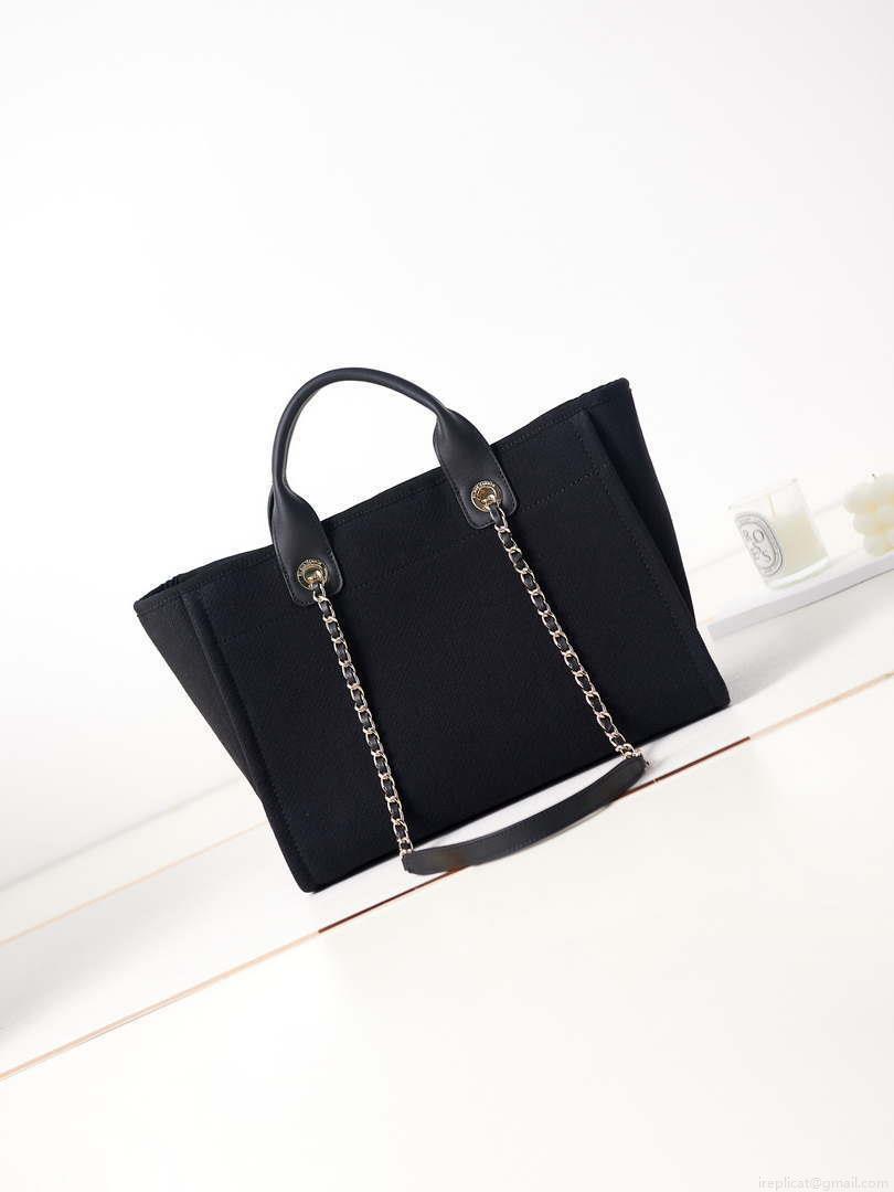 Chanel AS3257 Small Shopping Bag Mixed Fibers Calfskin & Gold-Tone Metal Black
