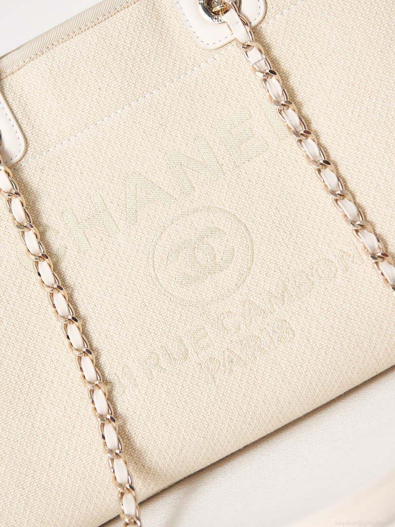Chanel AS3257 Small Shopping Bag Mixed Fibers Calfskin & Gold-Tone Metal White