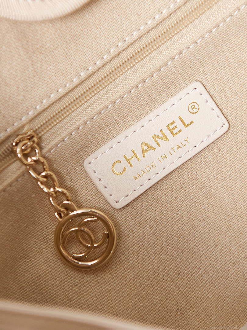 Chanel AS3257 Small Shopping Bag Mixed Fibers Calfskin & Gold-Tone Metal White