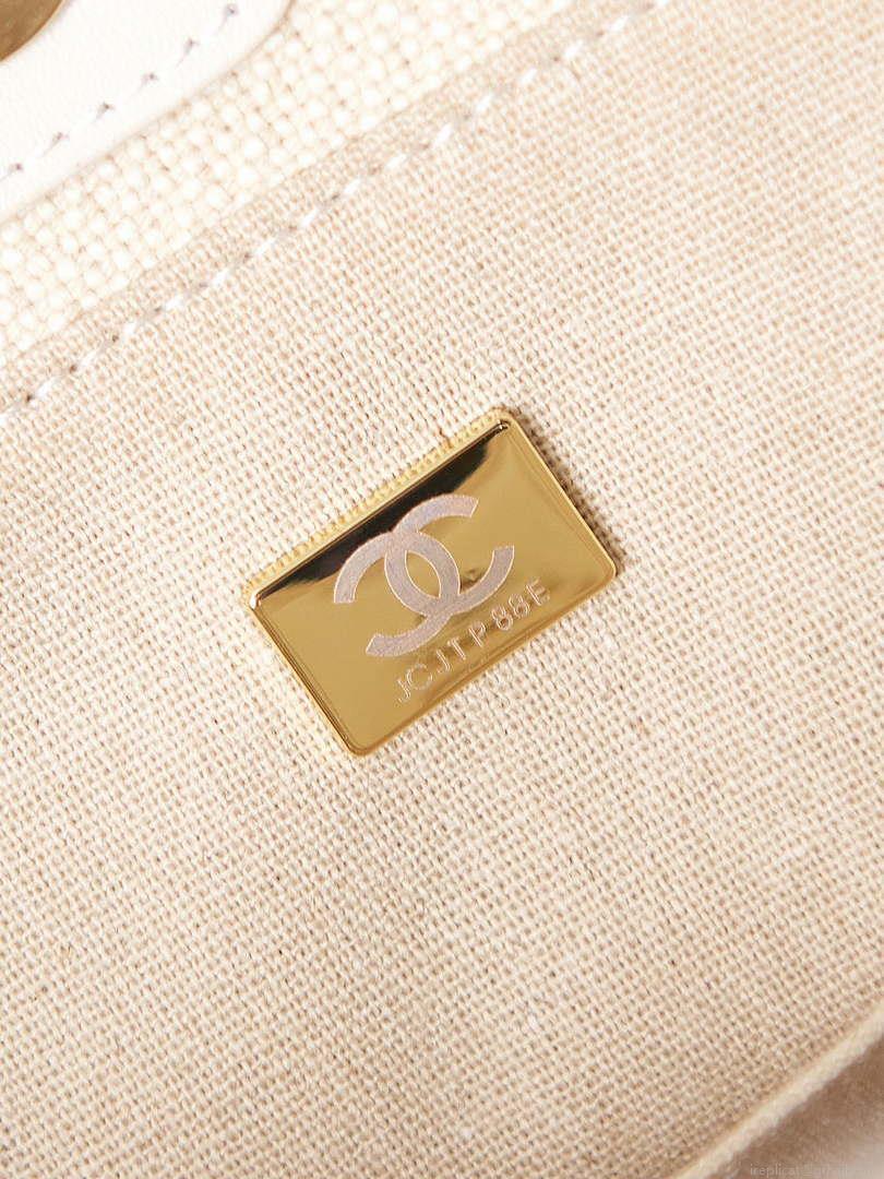 Chanel AS3257 Small Shopping Bag Mixed Fibers Calfskin & Gold-Tone Metal White