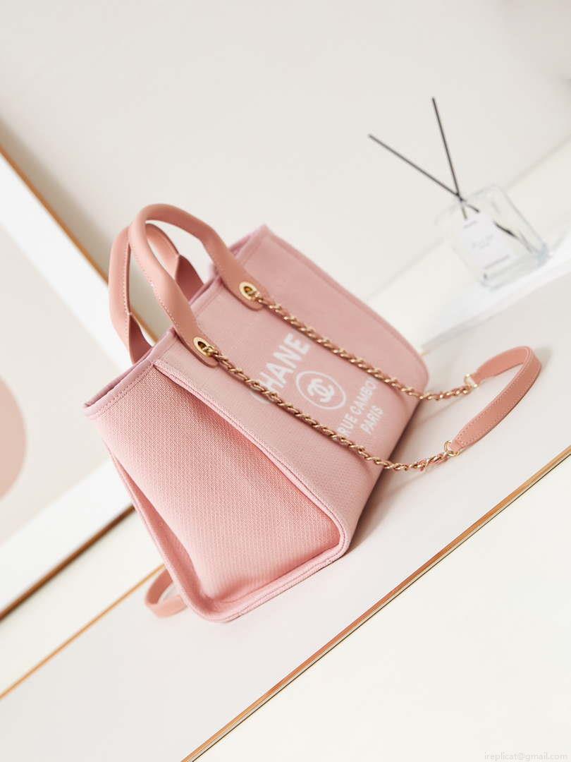 Chanel AS3257 Small Shopping Bag Mixed Fibers Calfskin & Gold-Tone Metal Pink