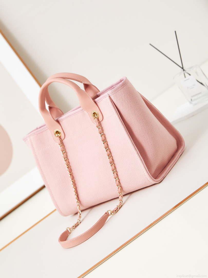 Chanel AS3257 Small Shopping Bag Mixed Fibers Calfskin & Gold-Tone Metal Pink