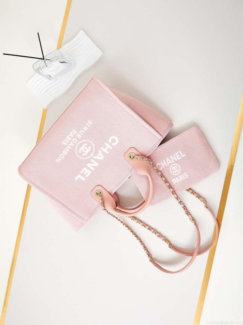 Chanel AS3257 Small Shopping Bag Mixed Fibers Calfskin & Gold-Tone Metal Pink